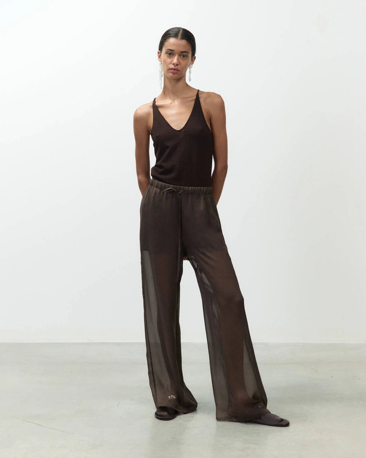 Chocolate Transparent Tailored Trousers