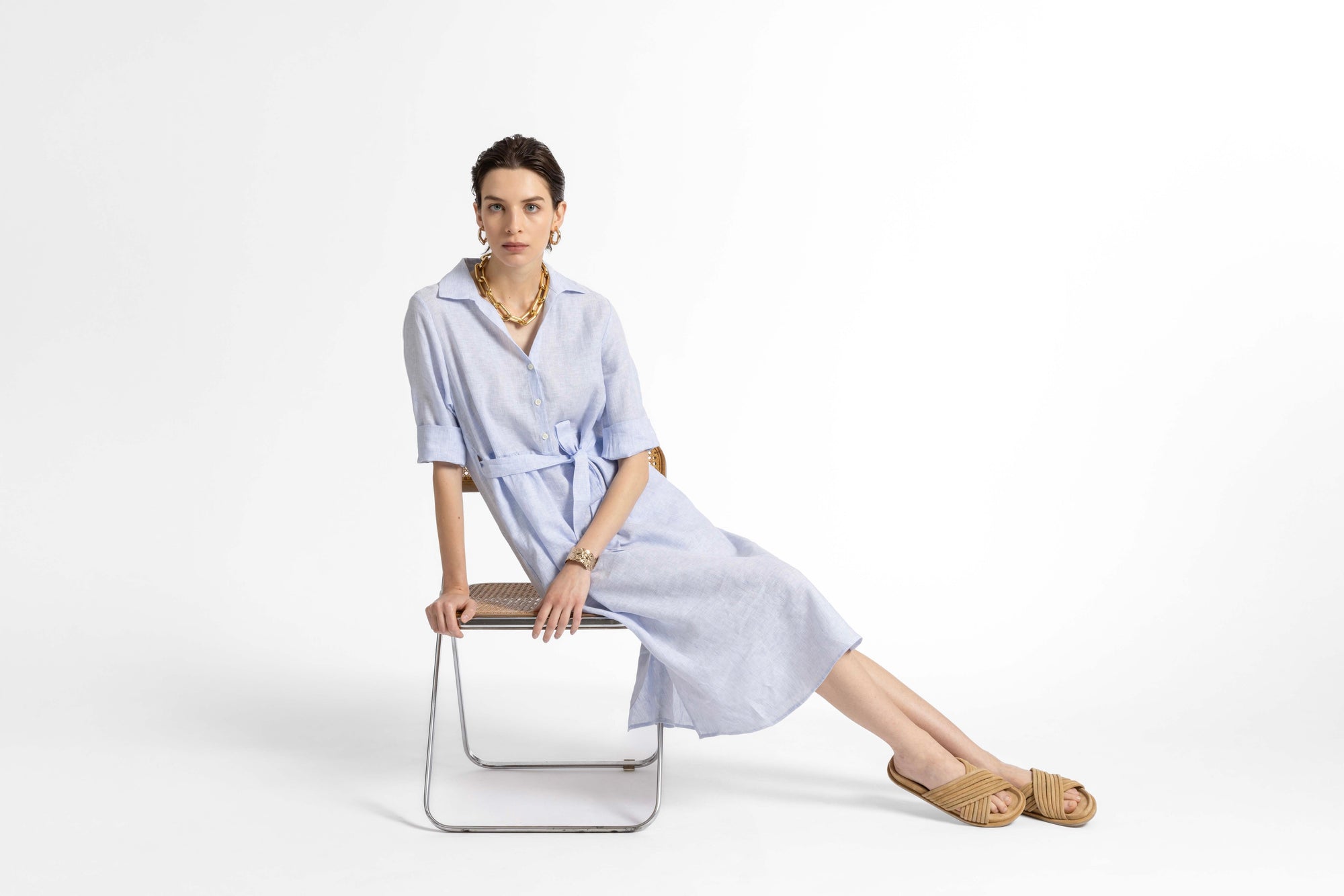 Robe cintrée en Lin Sky