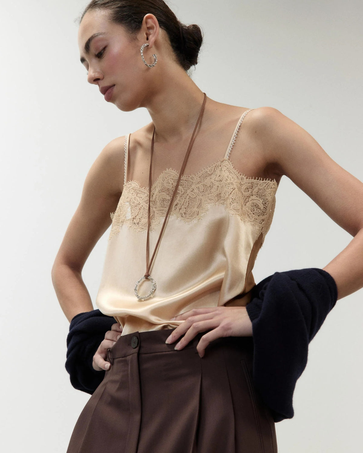Satin and lace top