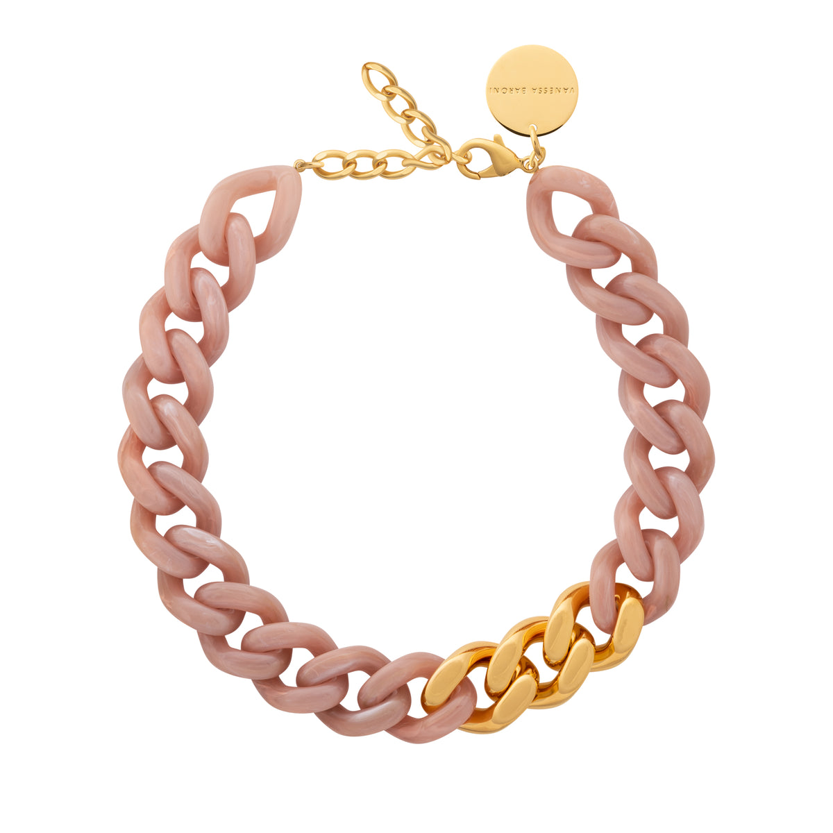 Flat Chain Necklace With Gold - Blush Marble