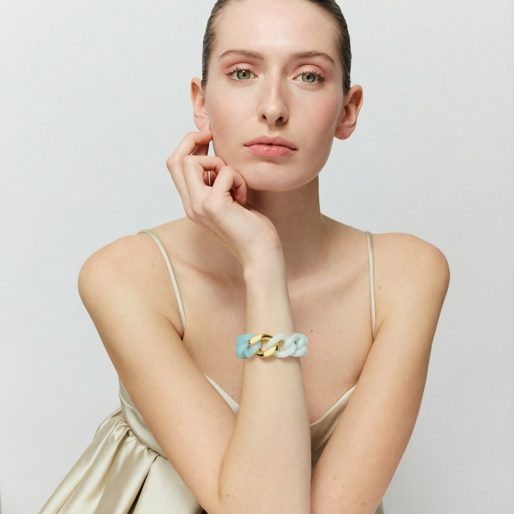 Flat Chain Bracelet Cloud Marble-Opaline Blue