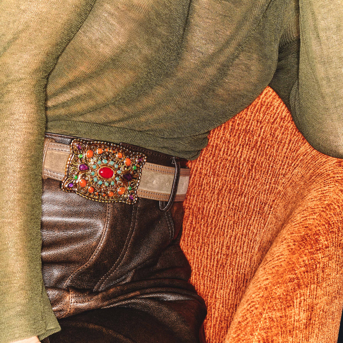 Taupe Suede Calfskin Belt