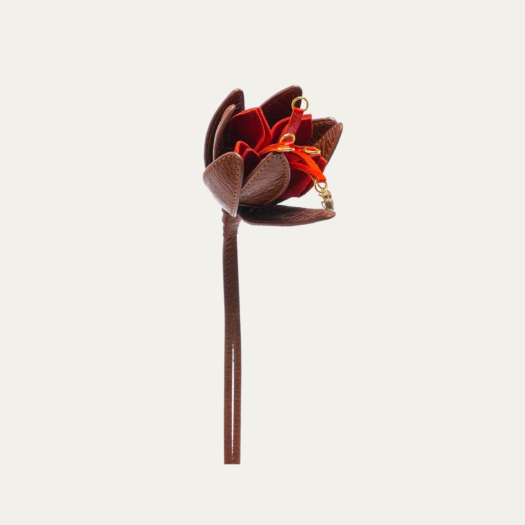 Grigri Cuir Tabac et Coquelicot