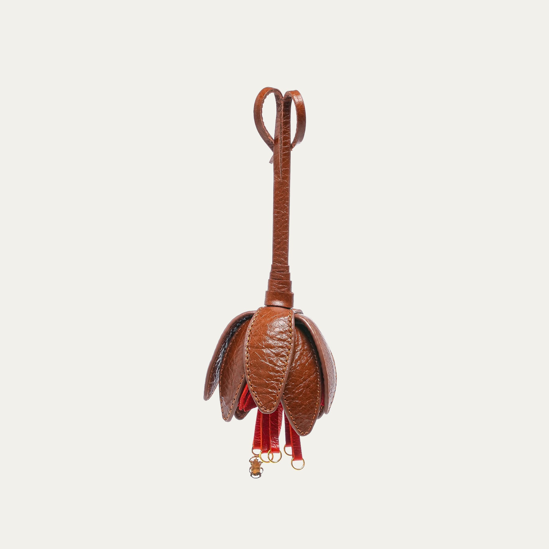 Grigri Cuir Tabac et Coquelicot
